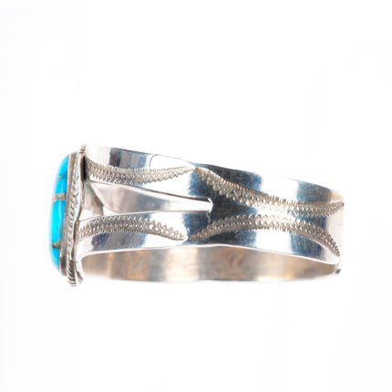 6.75" 30's-40's Navajo stamped sterling silver cuff bracelet with nice turquoise