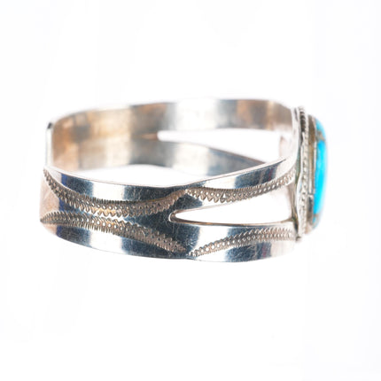 6.75" 30's-40's Navajo stamped sterling silver cuff bracelet with nice turquoise