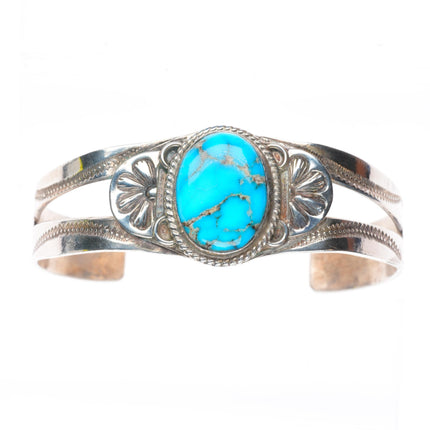 6.75" 30's-40's Navajo stamped sterling silver cuff bracelet with nice turquoise
