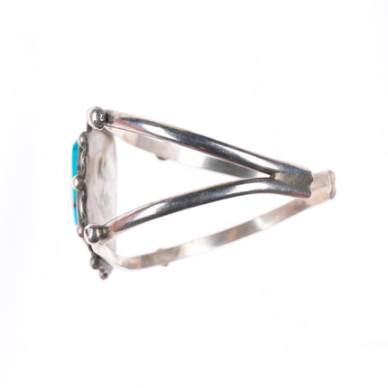 6.4" Vintage Navajo sterling silver beaded accent cuff bracelet - nice turquoise