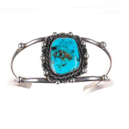 6.4" Vintage Navajo sterling silver beaded accent cuff bracelet - nice turquoise