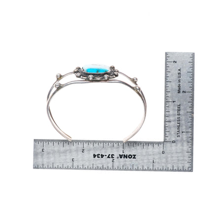 6.4" Vintage Navajo sterling silver beaded accent cuff bracelet - nice turquoise