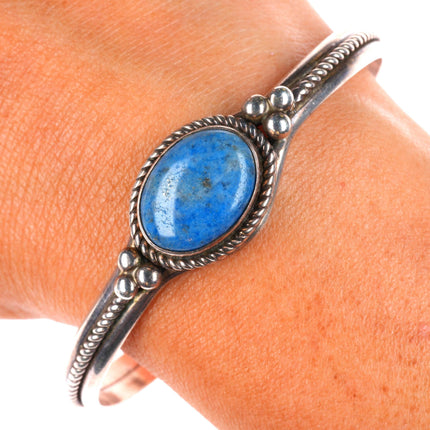 6.6" Paul Livingston Navajo Denim Lapis sterling silver twist rope cuff bracelet