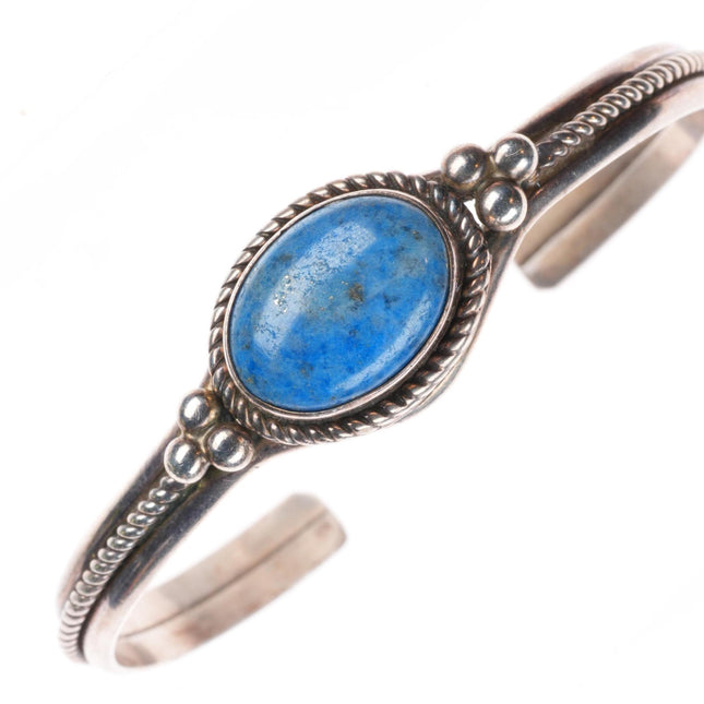 6.6" Paul Livingston Navajo Denim Lapis sterling silver twist rope cuff bracelet