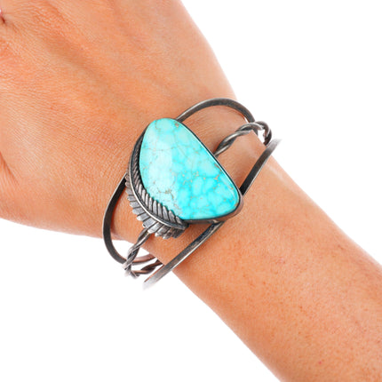 6.7" Bird's Eye waterweb Kingman turquoise Navajo sterling silver cuff bracelet