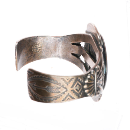 6.4" 1940's Maisels Navajo sterling silver petrified wood cuff bracelet