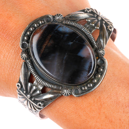 6.4" 1940's Maisels Navajo sterling silver petrified wood cuff bracelet