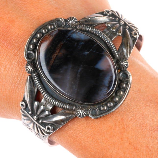 6.4" 1940's Maisels Navajo sterling silver petrified wood cuff bracelet