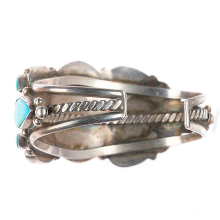 6.5" 30's-40's vintage Navajo sterling silver turquoise cluster cuff bracelet