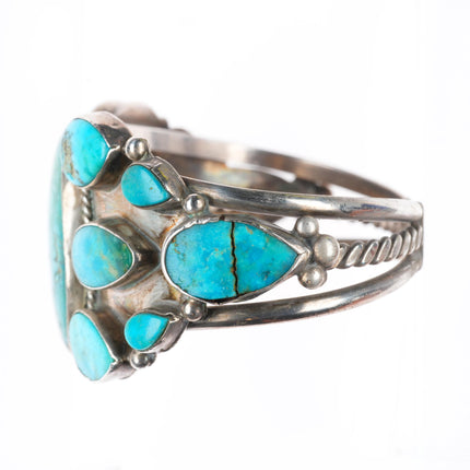 6.5" 30's-40's vintage Navajo sterling silver turquoise cluster cuff bracelet