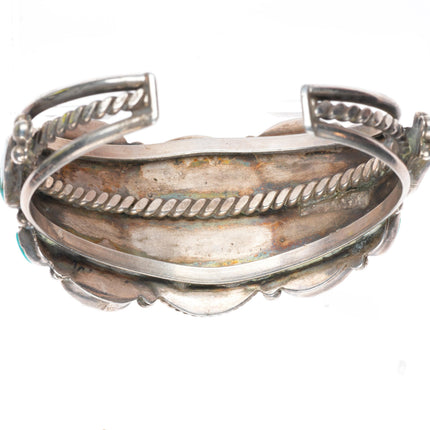6.5" 30's-40's vintage Navajo sterling silver turquoise cluster cuff bracelet
