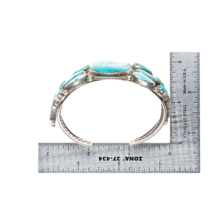6.5" 30's-40's vintage Navajo sterling silver turquoise cluster cuff bracelet