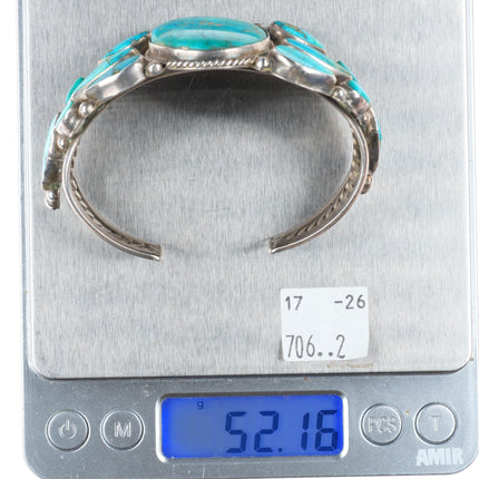 6.5" 30's-40's vintage Navajo sterling silver turquoise cluster cuff bracelet