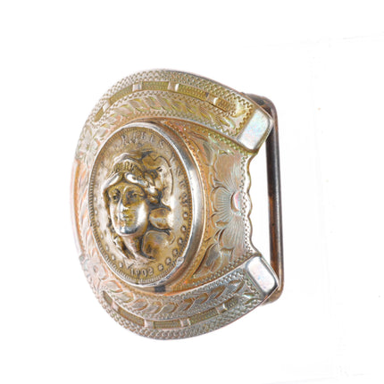 1.5" Vintage Diablo Lady Liberty Morgan Dollar 3-D sterling silver belt buckle