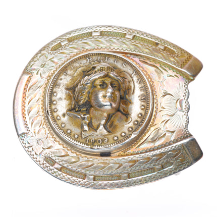 1.5" Vintage Diablo Lady Liberty Morgan Dollar 3-D sterling silver belt buckle