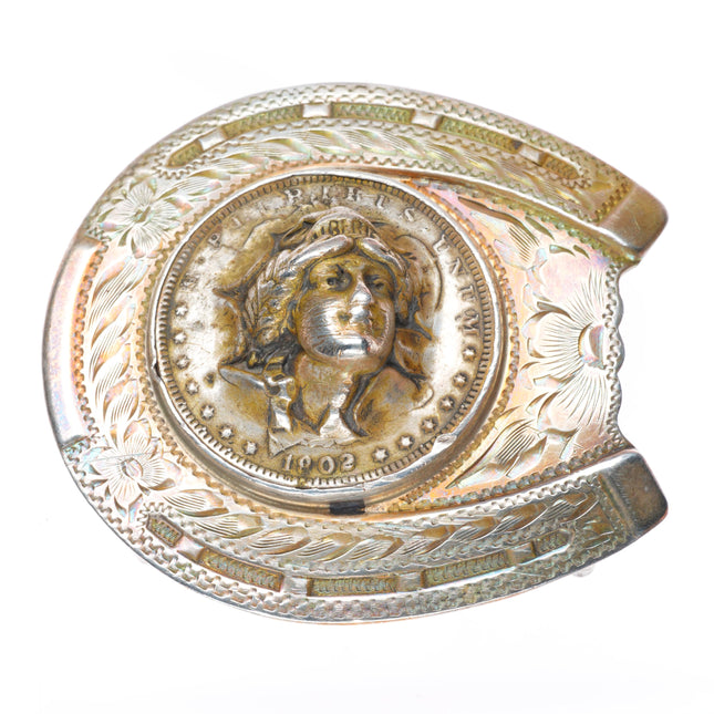 1.5" Vintage Diablo Lady Liberty Morgan Dollar 3-D sterling silver belt buckle