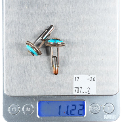 Vintage Effie Calavaza Zuni sterling silver turquoise snake cufflinks