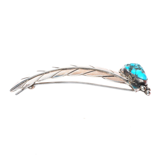 Vintage Navajo sterling silver feather form hair barrette/clip with turquoise