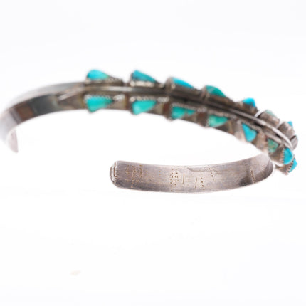 5.75" c1940's Vintage Zuni sterling silver double row turquoise cuff bracelet