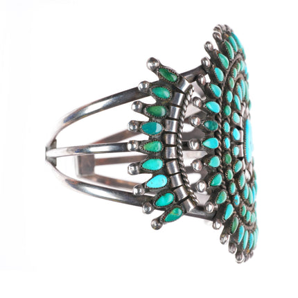 6.9" c1940's Zuni sterling silver petit point turquoise cluster cuff bracelet
