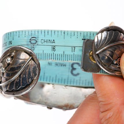 6.9" PM Navajo sterling silver intricate featherwork turquoise cuff bracelet