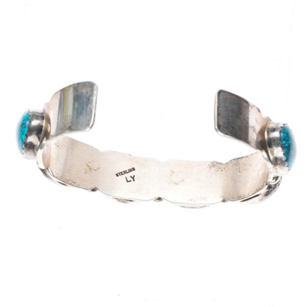7" L Yazzie Navajo sterling silver spiderweb turquoise row cuff bracelet