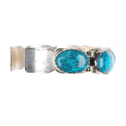 7" L Yazzie Navajo sterling silver spiderweb turquoise row cuff bracelet