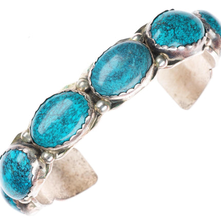 7" L Yazzie Navajo sterling silver spiderweb turquoise row cuff bracelet