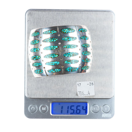 6.9 Vintage RS Navajo sterling silver wide turquoise chip inlay cuff bracelet