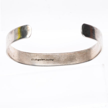 6.3" Paul Livingston Navajo sterling silver lab opal row cuff bracelet