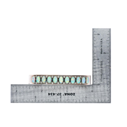 6.3" Paul Livingston Navajo sterling silver lab opal row cuff bracelet