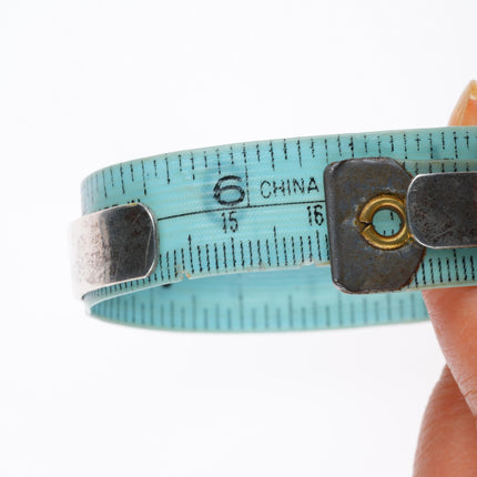 6.3" Paul Livingston Navajo sterling silver lab opal row cuff bracelet
