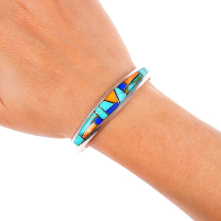 6.3" Pete Sanchez Isleta pueblo multi-stone inlay sterling silver cuff bracelet
