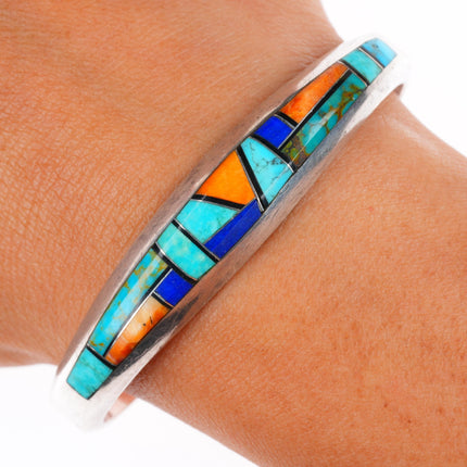 6.3" Pete Sanchez Isleta pueblo multi-stone inlay sterling silver cuff bracelet