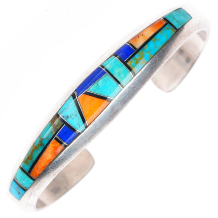 6.3" Pete Sanchez Isleta pueblo multi-stone inlay sterling silver cuff bracelet