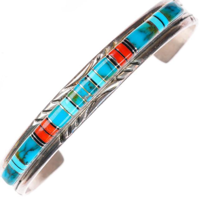 6.8" Vintage BL Native American sterling silver multi-stone inlay cuff bracelet