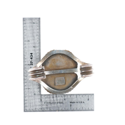 6.4" Vintage EL Navajo sterling silver redbird inlay shell cuff bracelet