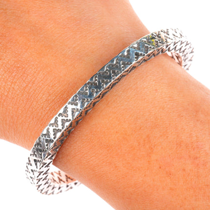 6.1" Vintage Navajo deep stamped sterling silver square heavy cuff bracelet