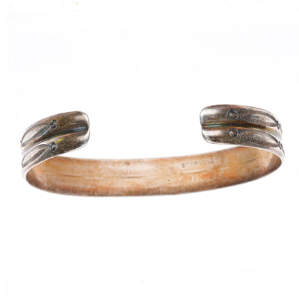 6.4" 40's-50's Navajo sterling silver deep stamped sterling silver cuff bracelet