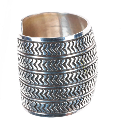 6.5" Allison Snowhawk Lee Navajo Sterling silver deep stamped wide cuff bracelet