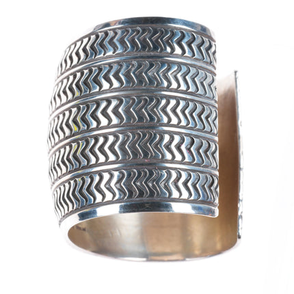 6.5" Allison Snowhawk Lee Navajo Sterling silver deep stamped wide cuff bracelet