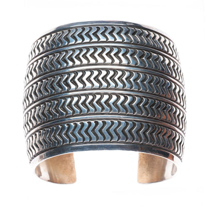 6.5" Allison Snowhawk Lee Navajo Sterling silver deep stamped wide cuff bracelet