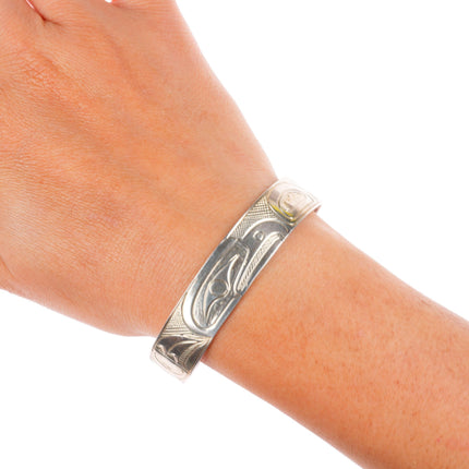 6.6" Vintage PS Northwest Coast sterling silver Native cuff bracelet