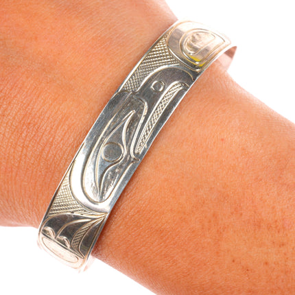 6.6" Vintage PS Northwest Coast sterling silver Native cuff bracelet