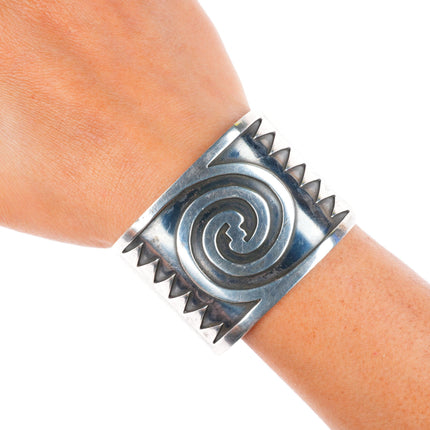 6.6" 1950's Wallie Sekayumptewa Hopi overlay wide sterling silver cuff bracelet