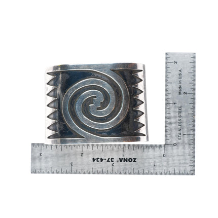 6.6" 1950's Wallie Sekayumptewa Hopi overlay wide sterling silver cuff bracelet