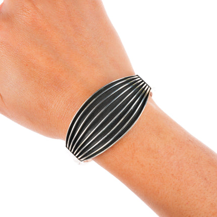 6.25" Francis Jones Navajo sterling silver banded modernist cuff bracelet
