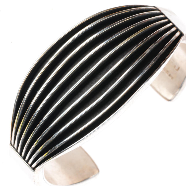 6.25" Francis Jones Navajo sterling silver banded modernist cuff bracelet