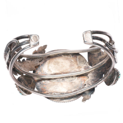7.25" Vintage Navajo sterling silver turquoise dollar cuff bracelet