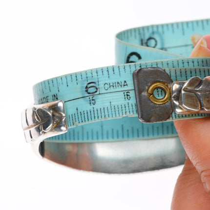 6.35" Vintage Navajo sterling silver turquoise row cuff bracelet stamped edges